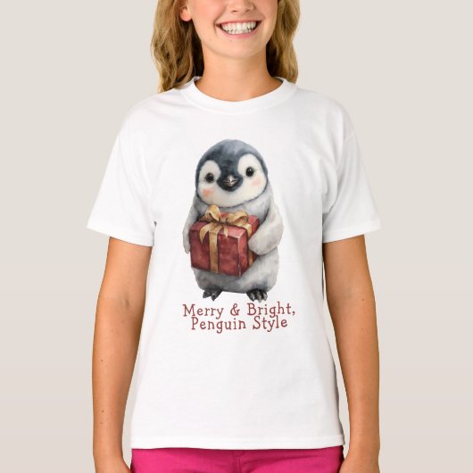 Vrolijk & Helder Pinguïn Kerstmis T-shirt (Voorkant)