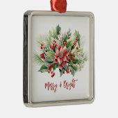 Vrolijk & Helder Poinsettia Rode bessen Kerstmis Metalen Ornament (Rechts)