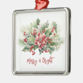 Vrolijk & Helder Poinsettia Rode bessen Kerstmis Metalen Ornament (Links)