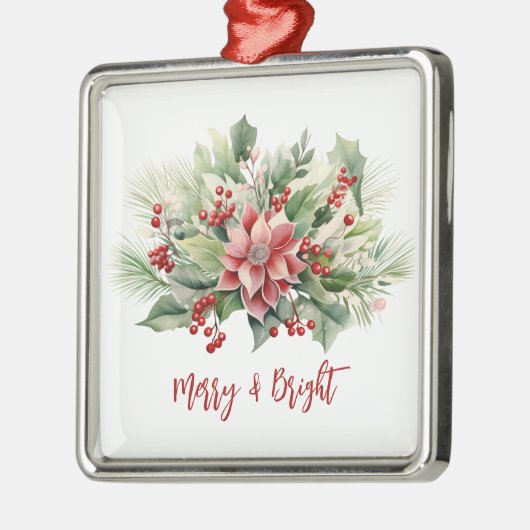 Vrolijk & Helder Poinsettia Rode bessen Kerstmis Metalen Ornament (Links)