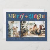 Vrolijk & Helder Retro Kleurrijke Twee Foto Kerstm Feestdagenkaart (Voorkant)