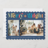 Vrolijk & Helder Retro Kleurrijke Twee Foto Kerstm Feestdagenkaart (Voorkant)