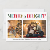 Vrolijk & Helder Retro Kleurrijke Twee Foto Kerstm Feestdagenkaart (Voorkant)