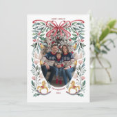 Vrolijk & Helder Rode Boog Bloemen Kerstfoto Feestdagenkaart (Staand voorkant)