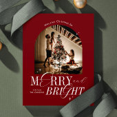 Vrolijk & Helder Rood Elegant Script Foto Kerstmis Feestdagenkaart