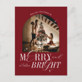 Vrolijk & Helder Rood Elegant Script Foto Kerstmis Feestdagenkaart (Voorkant)