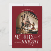 Vrolijk & Helder Rood Elegant Script Kerstfoto Feestdagenkaart (Voorkant)