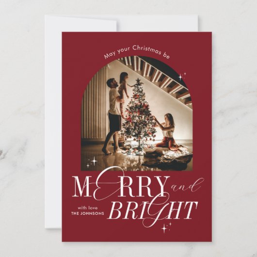 Vrolijk & Helder Rood Elegant Script Kerstfoto Feestdagenkaart (Voorkant)