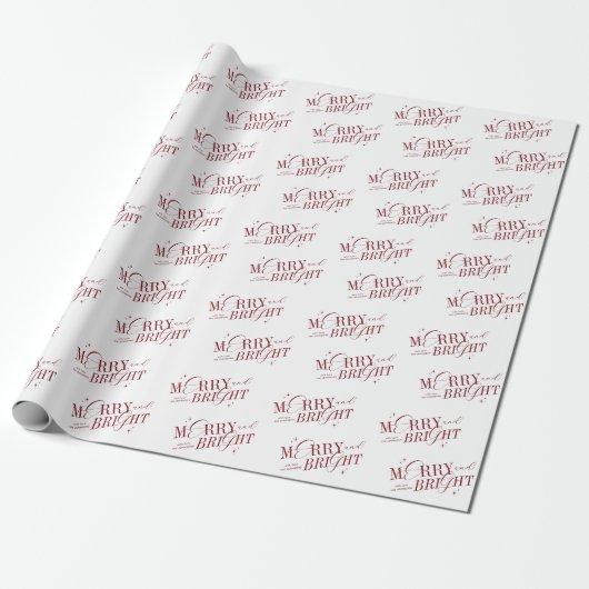 Vrolijk & Helder Rood Elegant Script Modern Kerstm Cadeaupapier (Uitgerold)