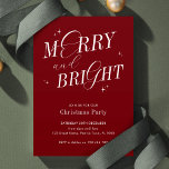 Vrolijk & Helder Rood Elegant Script Modern Kerstm Kaart<br><div class="desc">Elegant Merry & Bright Christmas Party uitnodigingsontwerp in feestelijk rood en wit met nostalgische scriptlettertypen. Deze volledig bewerkbare,  moderne kerstuitnodiging bevat ruimte voor jouw naam en feestdetails. Maak uw feestvieringen extra speciaal met deze stijlvolle winterparty-uitnodiging.</div>