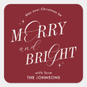Vrolijk & Helder Rood Elegant Script Modern Kerstm Vierkante Sticker (Voorkant)