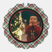 Vrolijk & helder rood & groen geruite vakantiefoto ornament kaart (Voorkant)