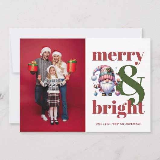Vrolijk & Helder Rood Groen Kerstfoto Feestdagenkaart (Voorkant)