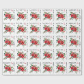Vrolijk helder rood poinsettia Holly Floral Christ Cadeaupapier (Vlak)