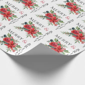 Vrolijk helder rood poinsettia Holly Floral Christ Cadeaupapier (Hoek)