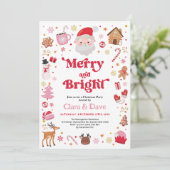 Vrolijk & helder rood roze kerstfeest kaart (Staand voorkant)