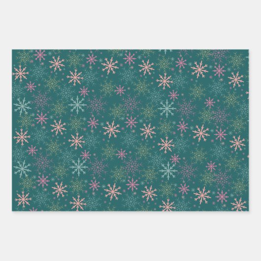 Vrolijk & Helder roze groen goud sneeuwvlokken & b Inpakpapier Vel (Voorkant 3)