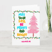 Vrolijk Helder Roze Kerstboom Schattige Custom Feestdagen Kaart (Voorkant)