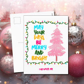 Vrolijk Helder Roze Kerstboom Schattige Custom Feestdagenkaart