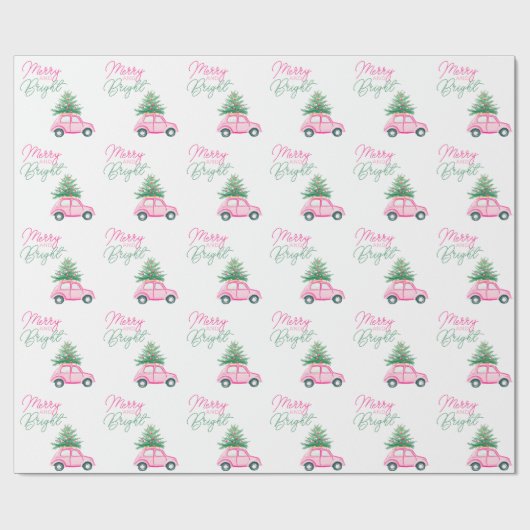 Vrolijk & Helder Roze Kerstboom van de Kerstauto Cadeaupapier (Vlak)