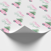 Vrolijk & Helder Roze Kerstboom van de Kerstauto Cadeaupapier (Hoek)