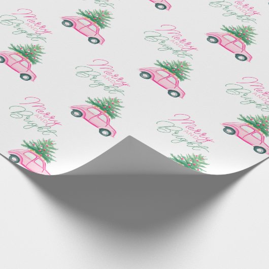 Vrolijk & Helder Roze Kerstboom van de Kerstauto Cadeaupapier (Hoek)