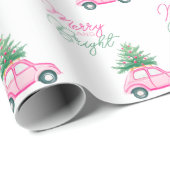 Vrolijk & Helder Roze Kerstboom van de Kerstauto Cadeaupapier (Rol Hoek)