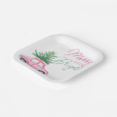 Vrolijk & Helder Roze Kerstboom van de Kerstauto Papieren Bordje (Gebogen)