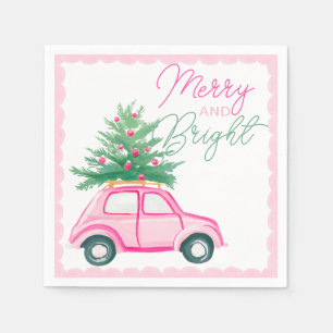 Vrolijk & Helder Roze Kerstboom van de Kerstauto Servet