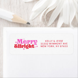 Vrolijk & Helder Roze & Rood Retro Kerstmis Adres Etiket