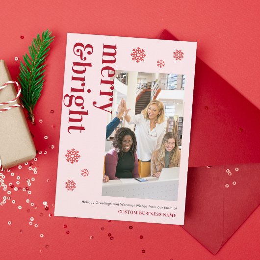 Vrolijk Helder Roze Rood Team Foto Zakelijke Xmas Feestdagenkaart