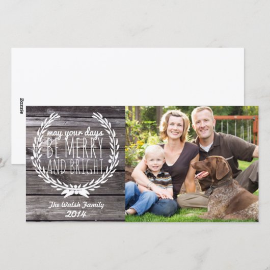 Vrolijk & Helder Rustiek Hout Feestdagenkaart (Voorkant / Achterkant)