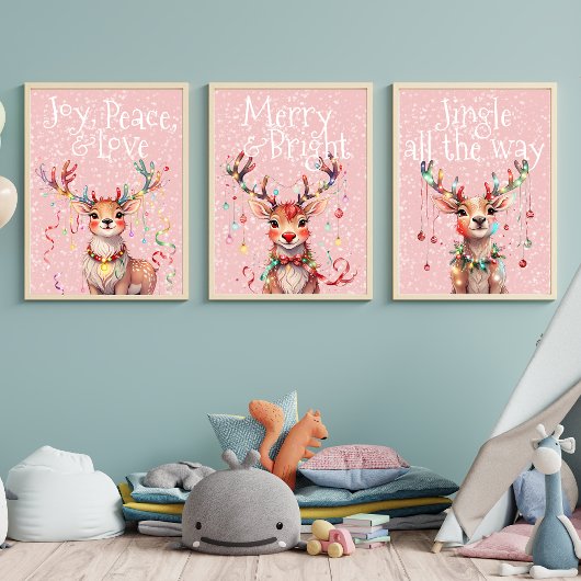 Vrolijk & Helder Schattige rendier en kerstverlich Poster