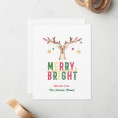 Vrolijk & Helder Schattige Rendier Kerstversiering Notitiekaartje (Voorkant / Achterkant in situ)