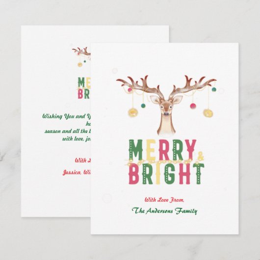 Vrolijk & Helder Schattige Rendier Kerstversiering Notitiekaartje (Voorkant / Achterkant)