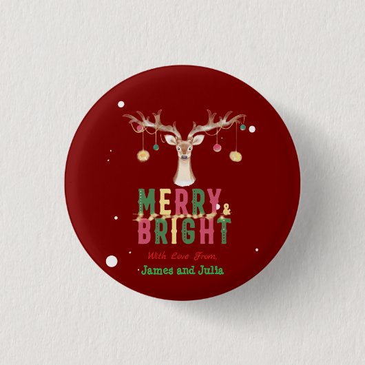 Vrolijk & Helder Schattige Rendier Kerstversiering Ronde Button 3,2 Cm (Voorkant)