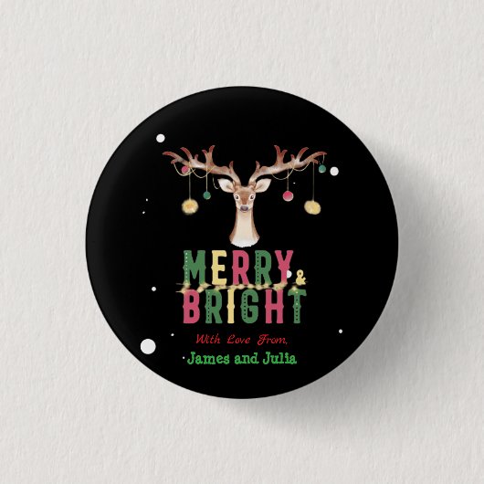 Vrolijk & Helder Schattige Rendier Kerstversiering Ronde Button 3,2 Cm (Voorkant)