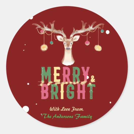 Vrolijk & Helder Schattige Rendier Kerstversiering Ronde Sticker (Voorkant)