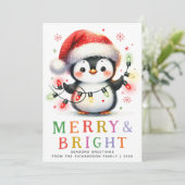 Vrolijk & Helder Schattigee Pinguïn Kerstmis Feestdagenkaart (Staand voorkant)