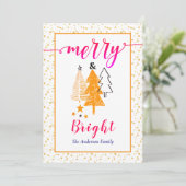 Vrolijk & Helder Sinaasappel Cerise Roze Kerst Feestdagenkaart (Staand voorkant)