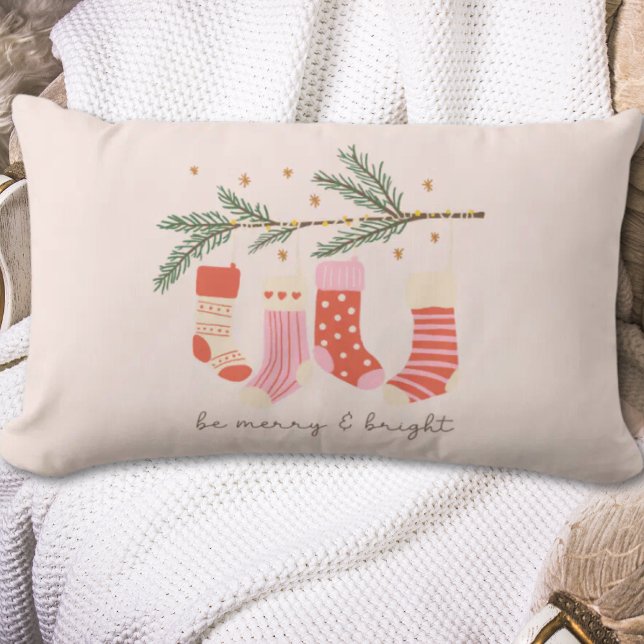 Vrolijk & Helder Stijlvol Roze & Rood Kerstkussen Kussen (Merry & Bright Stylish Pink & Red Christmas Pillow
)