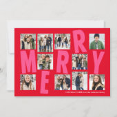 Vrolijk helder vet 10 foto rood roze kerst feestdagenkaart (Voorkant)