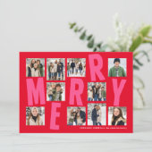 Vrolijk helder vet 10 foto rood roze kerst feestdagenkaart (Staand voorkant)