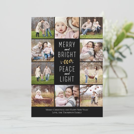 Vrolijk, helder, vrede en licht | Kerstfoto Feestdagenkaart (Staand voorkant)