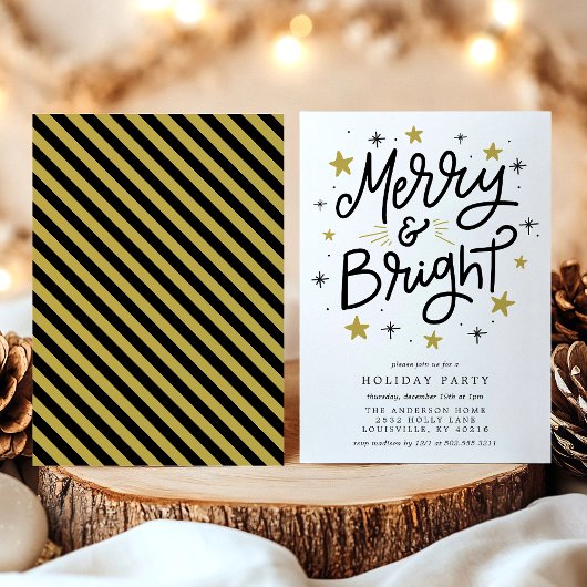 Vrolijk & helder zwart en goud vakantie partij kaart
