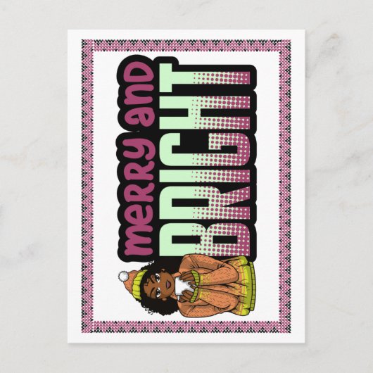 Vrolijk & Helder Zwart Meisje Melanin Sista Kerst Feestdagenkaart (Voorkant)