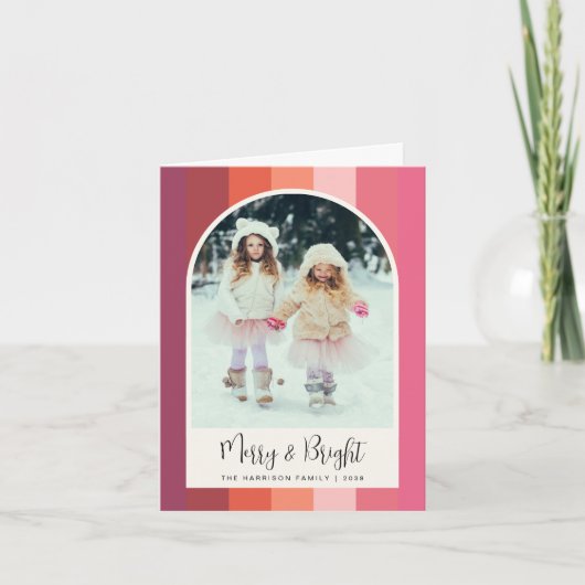 Vrolijk heldere boog foto roze kerst feestdagen kaart (Voorkant)