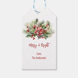 Vrolijk heldere poinsettia bessen kerstvakantie cadeaulabel