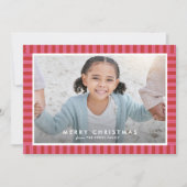 Vrolijk heldere streep roze rood lijst kerstfoto feestdagenkaart (Voorkant)