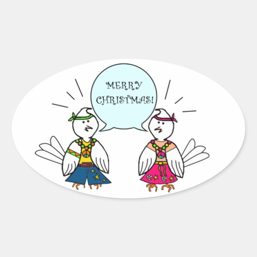 Vrolijk Hippie Kerstmis Ovale Sticker (Voorkant)